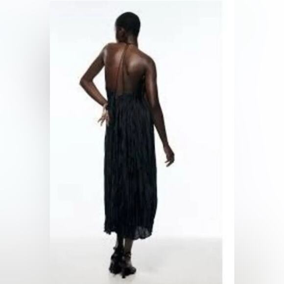Zara Black Halter Midi Dress NWT Size Medium - Picture 3 of 7